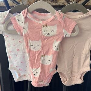 Carter's Pink Cat and Floral Baby Bodysuit Set